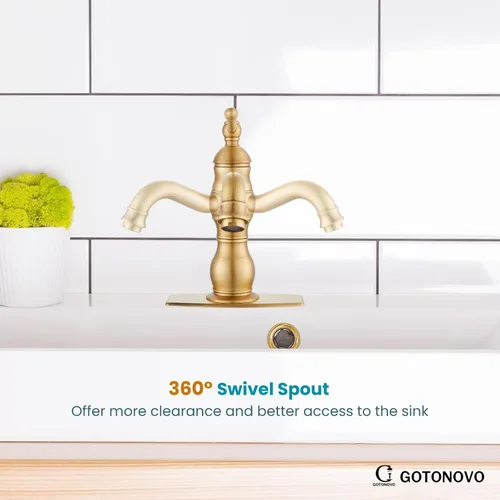 Miniatura 5 de gotonovo Grifo de lavabo de baño con 1 agujero, mango individual, grifo de tocador giratorio de 360°, grifo mezclador de lavabo a juego, desagüe