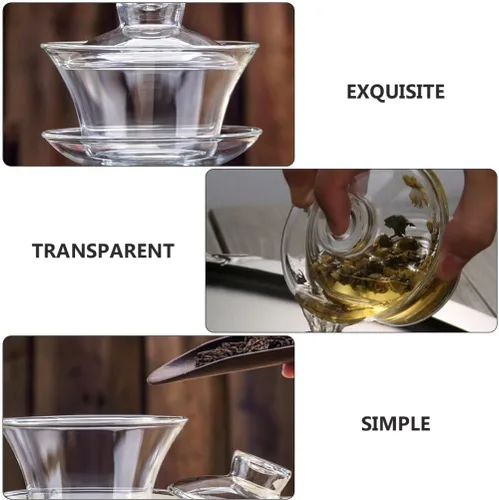 Miniatura 6 de Cabilock Taza de té transparente con tapa: taza de té de cristal chino japonés Gaiwan Bowl Mug para ceremonia Kung Fu Accesorios Estilo 2