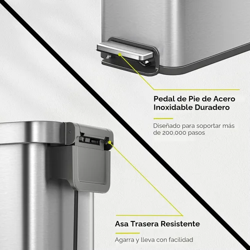 Miniatura 7 de EKO Hudson Slim - Cubo de basura para cocina de 50L/13.2 galones con tapa, cubo de basura de acero inoxidable con pedal para cocina o hogar, cubo