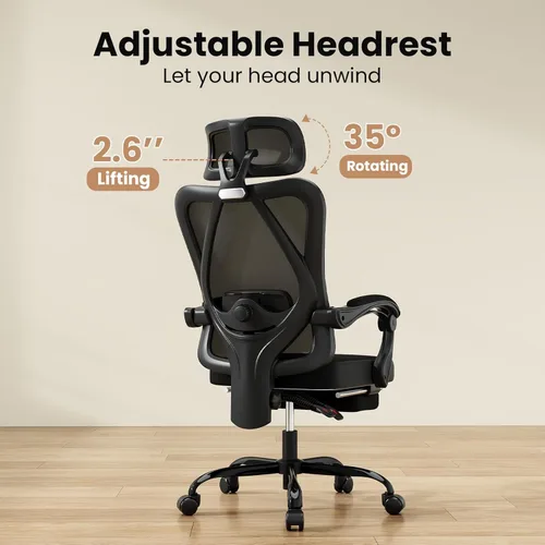 Miniatura 5 de Farini Silla de oficina con reposapiés, silla de oficina ergonómica de malla con reposacabezas, silla de escritorio de respaldo alto con soporte