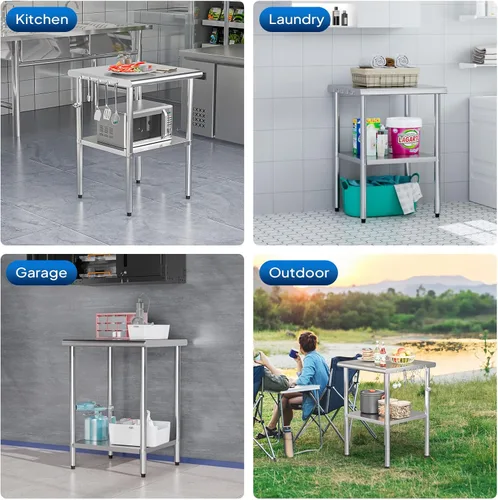 Miniatura 8 de ROVSUN Mesa de acero inoxidable de 24 x 24 pulgadas para preparación y trabajo, mesas de trabajo comerciales y estaciones de trabajo, mesa de metal