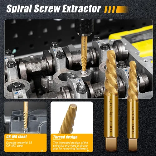 Miniatura 5 de TOPEC Juego de Extractor de Tornillos Pequeños, 13 Piezas Herramienta de Extracción de Tornillos Dañados, Kit HSS 6542 Easy Out para Sujetadores