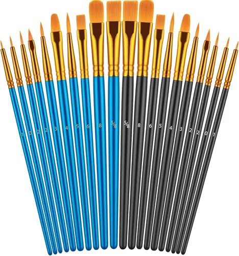 Miniatura 8 de Juego de pinceles para pintura acrílica, 20 piezas de pinceles de pintura acrílica para acuarela al óleo, pinceles de artista para cuerpo, cara, Azul