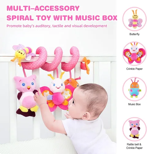 Miniatura 2 de Jollybaby Juguetes para Cuna Cochecito Asiento de Auto para Bebé 0-3-6-9-12 Meses, Juguetes Sensoriales Colgantes para Tiempo Boca Abajo para Recién