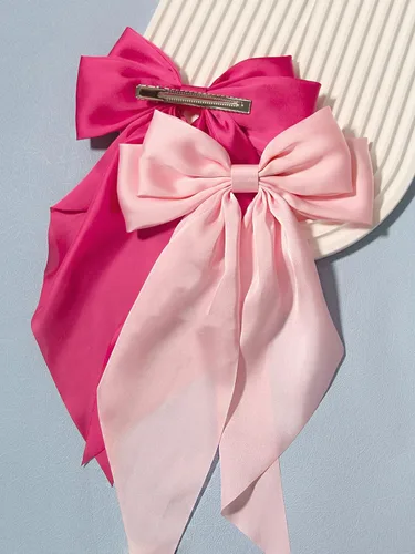 Miniatura 6 de Furling Pompoms Lazos para el cabello para mujer, lazos grandes de color rosa para niñas, cinta blanca para el cabello, colas largas de satén con 9