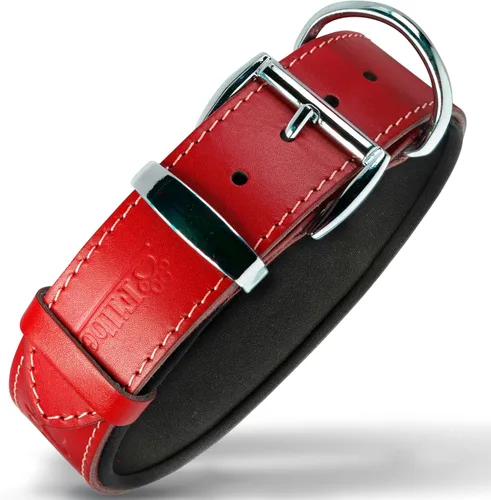 Miniatura 30 de Filbert Collar de cuero para perro, collar de cuero genuino para perros pequeños, estampado de patas en relieve con hebilla, grano completo curtido