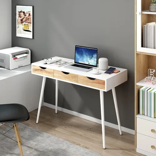 Miniatura 6 de Need Escritorio blanco con escritorio de almacenamiento, mesa de tocador, escritorio de computadora moderno con 3 cajones, mesa de tocador