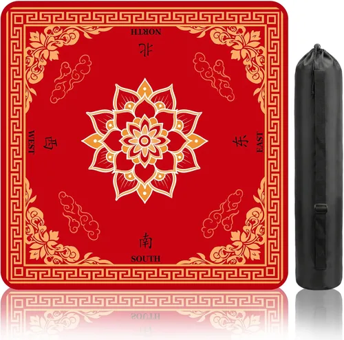 Mahjong - Tapete para mesa color rojo, tapete de mesa Mahjong de 31 x 31 pulgadas, antideslizante, reducción de ruido, con bolsa de transporte, Flor