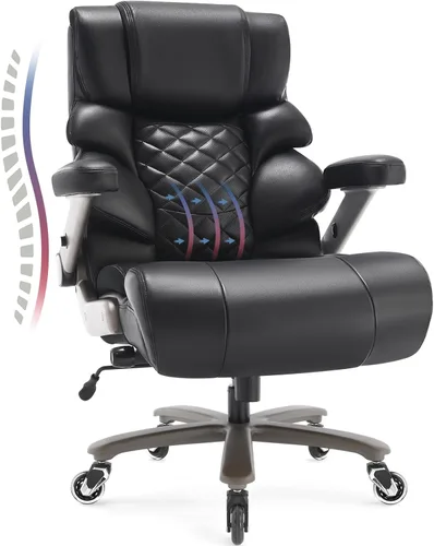 Silla de oficina grande y alta de 700 libras, soporte lumbar ajustable, base de metal resistente, ruedas de goma silenciosas, respaldo alto, silla