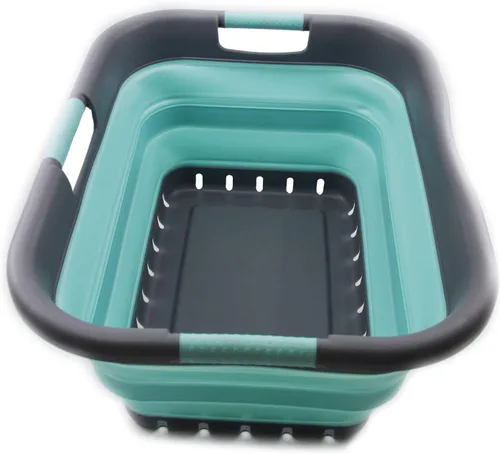 Miniatura 9 de SAMMART Cesta plegable de plástico para la ropa sucia de 41 litros, contenedor de almacenamiento plegable y organizador, cesta portátil, cesta que