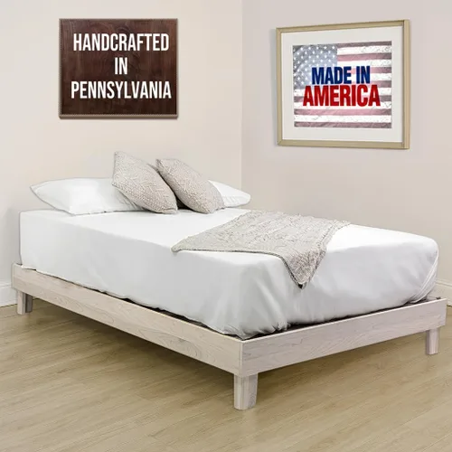 Miniatura 9 de Marco de cama de plataforma de madera maciza sin herramientas con listones, calidad fabricada en Pensilvania, Estados Unidos por artesanos