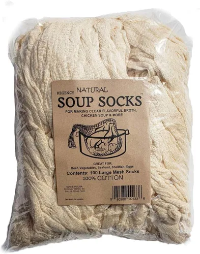 Miniatura 12 de Regency Wraps Calcetines de sopa, paquete de 3 unidades de 24 pulgadas, bolsas de malla 100% algodón; para caldos transparentes, deliciosas sopas