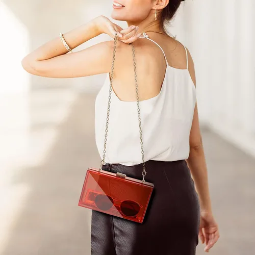 Miniatura 5 de WJCD - Bolso de mano de acrílico transparente para mujer, bolso de hombro con correa de cadena de dorada desmontable