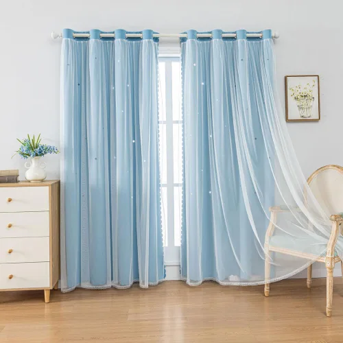 Miniatura 5 de Cortinas Opacas de Arcoíris Ombré para Dormitorio de Niñas, Sala de Estar, Rayas Oscurecedoras de Doble Capa con Cortes de Estrellas, Decoración