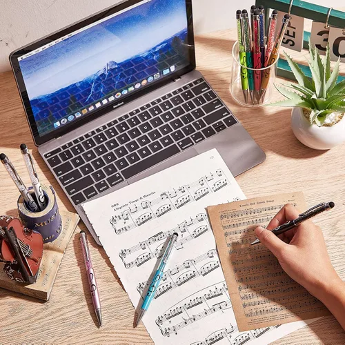 Miniatura 5 de Outus 12 bolígrafos de música 2 en 1, piano para estudiantes, bolígrafo retráctil de cristal para notas musicales, con puntas de lápiz capacitivo