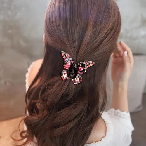 Miniatura 3 de 4 pinzas de mariposa con diamantes de imitación, elegantes accesorios para el cabello para mujeres, pinzas de mariposa negra, pinzas decorativas