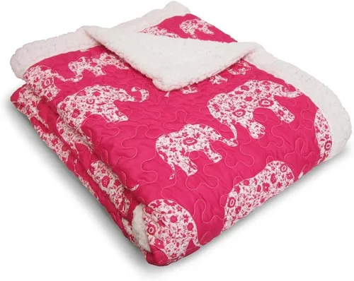 Miniatura 6 de Lush Decor Elephant Parade Manta Sherpa de Tiro 50" An x 60" L, Gris Suave - Manta de Elefante para Niños - Mantas de Tiro de Felpa para Cama