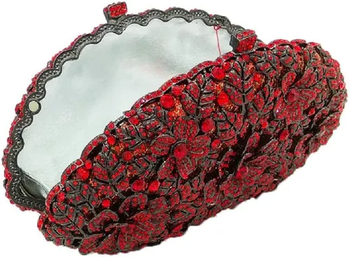 Miniatura 23 de Boutique De FGG Bolso de noche de flores de embrague de cristal de lujo para mujer, bolso de boda nupcial, bolso