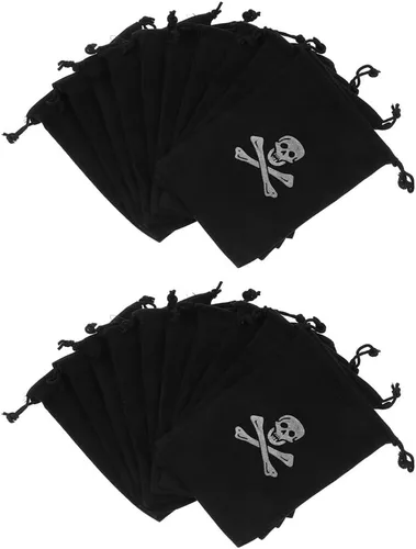 Miniatura 9 de Healifty 20 bolsas de tela de monedas piratas con cordón para caza del tesoro para fiesta de Halloween, almacenamiento de joyas de dulces, 6.1 x 4.5