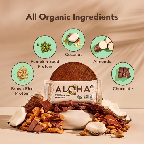 Miniatura 2 de ALOHA Barras de proteínas orgánicas a base de plantas, almendras y chocolate de coco, 12 unidades, barras de 1.98 onzas, veganas, bajas en azúcar