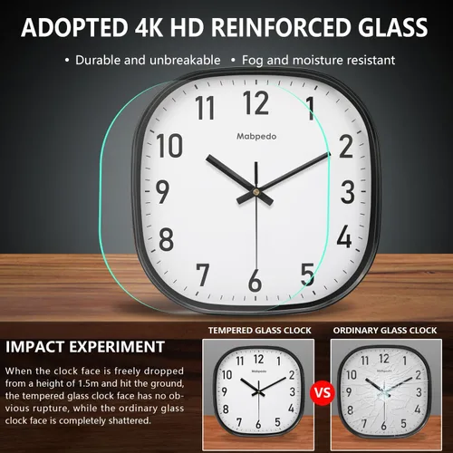 Miniatura 5 de Reloj de Pared Pequeño, 8 Pulgadas Silencioso Sin Tictac Reloj Operado por Batería, Reloj de Pared Cuadrado Analógico Decorativo para Dormitorio