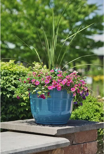 Miniatura 4 de Garden Elements Maceta de plástico cepillada y brillante para interior y exterior, grande, azul oscuro, 15 pulgadas