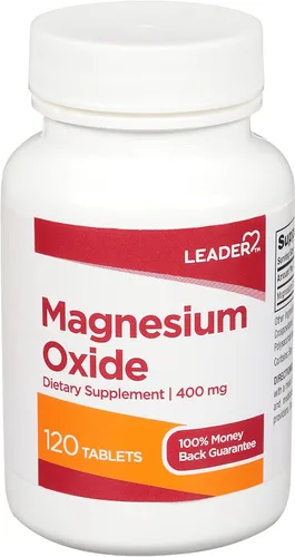 LEADER Tabletas de óxido de magnesio de 400 mg, 120 unidades de suplemento mineral diario de alta potencia para alivio del estreñimiento, salud