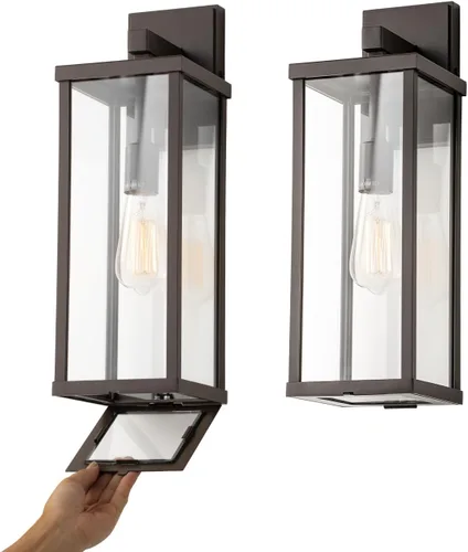 Miniatura 11 de mirrea Aplique de pared clásico para exteriores de 11 pulgadas, marco de metal rectangular negro mate y pantalla de vidrio transparente, luz