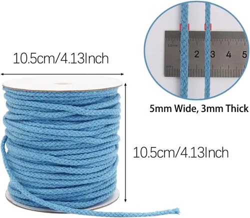 Miniatura 5 de Tenn Well Cordón de algodón trenzado, 165 pies 5mm de ancho cuerda de algodón de macramé para colgadores de plantas, colgantes de pared, Azul