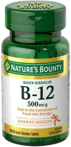 Miniatura 7 de Nature's Bounty Vitamina B12, apoya el metabolismo energético y la salud del sistema nervioso, 500mcg, 100 tabletas de disolución rápida