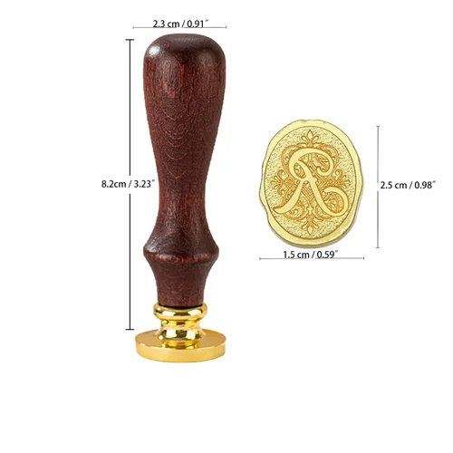 Miniatura 2 de Sello de cera inicial del alfabeto R, sello de cera de sellado de letras vintage con cabeza de latón extraíble y mango de madera, para invitación