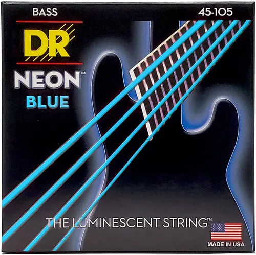 Miniatura 8 de DR Strings NBB5-45 Cuerdas de bajo de 5 cuerdas de color azul neón de alta definición, medianas, 45-125