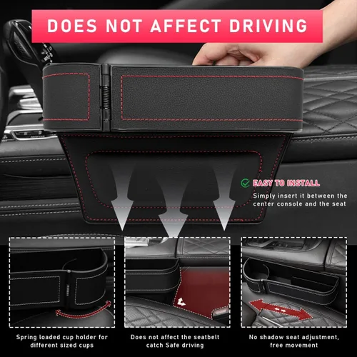 Miniatura 5 de Organizador de Espacio para Asiento de Coche con Portavasos Expandible, Almacenamiento para Asiento Delantero Automotriz con Portavasos, Caja