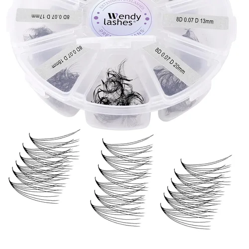 Miniatura 12 de Extensiones de pestañas postizas de volumen 10D Marrón Abanicos prefabricados 500 PIEZAS 0.07mm 9-16mm Mezclado C/D Rizo Varilla corta Extensiones