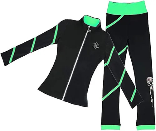 Miniatura 13 de LIUHUO Pantalones de chaqueta en espiral para patinaje artístico, pantalones de vellón para niñas, pantalones negros para mujer