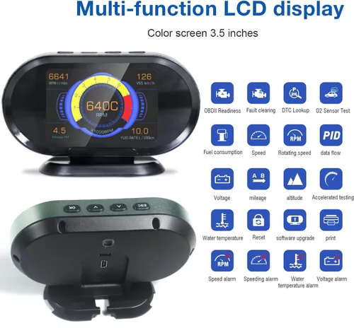 Miniatura 4 de KW206 - Medidor digital OBD2 HUD para automóvil + escáner de motor OBD II todo en uno, velocímetro OBD inteligente, velocímetro OBD, temperatura