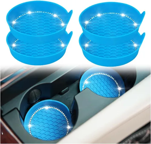 Miniatura 25 de zipelo Portavasos para automóvil con brillantes, paquete de 4 unidades, universal, para vehículo, antideslizante, portavasos con inserción, silicona
