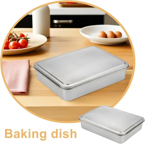 Miniatura 3 de DOITOOL Molde para pasteles de acero inoxidable con tapa de 11 x 13 pulgadas, antiadherente, rectangular, de metal, para tartas, tiramisú, cazuelas