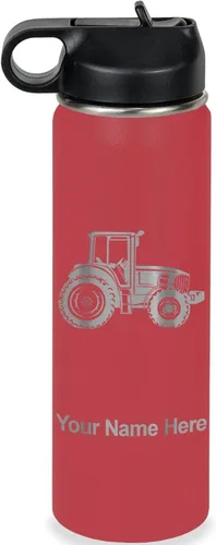Miniatura 8 de LaserGram Botella de agua personalizada, tractor agrícola, acero inoxidable de doble pared aislada al vacío con popote superior, regalo grabado