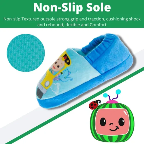 Miniatura 4 de Josmo Cocomelon Pantuflas para niños pequeños, zapatos de casa para niños y niñas, mocasines de cama de felpa cálida, zapatos de cocomelon