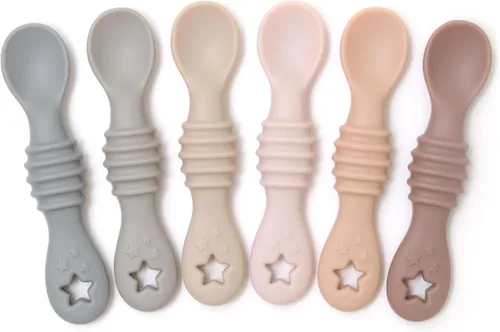 Miniatura 8 de PrimaStella Cucharas de silicona para bebés de 6 piezas, cucharas para bebés de primera etapa, cuchara de entrenamiento para bebés de punta suave
