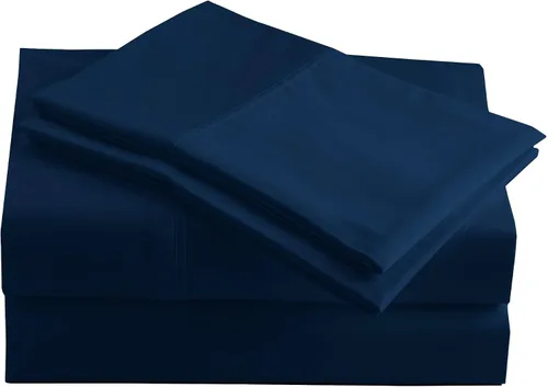 Juego de sábanas de cama King de percal Peru Pima de 285 hilos - 100% algodón peruano Pima, 4 piezas (sábana lisa, sábana ajustada, 2 fundas de Azul