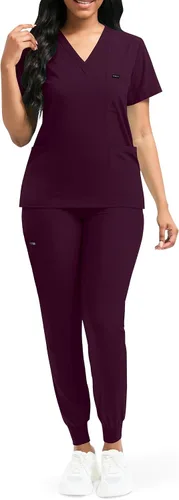 Miniatura 2 de niaahinn Conjunto de ropa quirúrgica clásica con cuello en V y pantalón deportivo de yoga, uniforme médico de enfermería