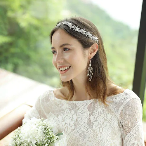 Miniatura 4 de Oriamour Tocado nupcial diseño de flores diadema de boda Accesorios para el cabello nupcial