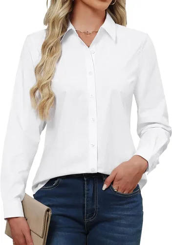 Miniatura 4 de Camisas con botones J.VER para mujer con cuello elástico y manga larga de algodón, camisa de vestir casual de negocios para el trabajo