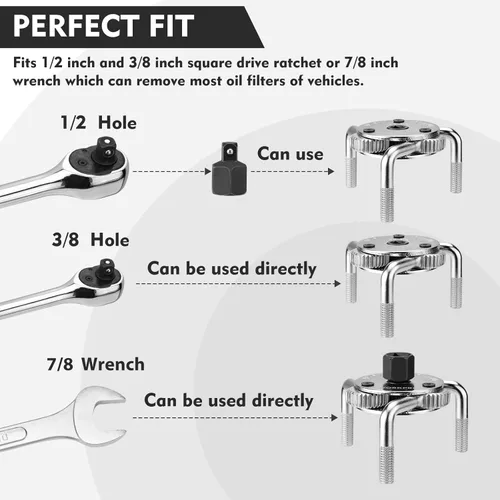 Miniatura 6 de WORKPRO Llave de filtro de aceite ajustable, universal de 3 a 5-1/2 pulgadas (2.992-5.512 in), herramienta de extracción de filtro de aceite de 3