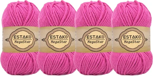 Miniatura 54 de Estako Megastar, 3.52 Oz (100g) de hilo de acrílico 75% y lana 25%, suave, peso grueso voluminoso #5 para crochet y tejer 120 yardas (110m)