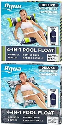 Aqua Deluxe - Hamaca Monterey de calidad de resort, flotador inflable multiusos 4 en 1 para piscina (silla, silla, hamaca, flotador), tela lavable