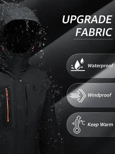 Miniatura 7 de Chaqueta térmica impermeable a prueba de viento para hombre, con capucha, aislada, ligera, abrigo de nieve de invierno con múltiples bolsillos