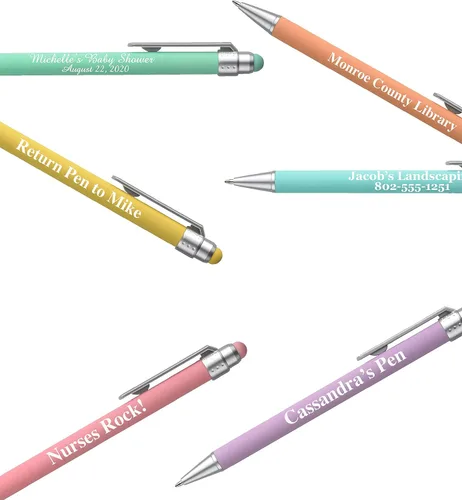 Miniatura 5 de ExpressDesigns™ - Bolígrafos personalizados pastel con lápiz capacitivo - Diseño suave al tacto - Bolígrafos con nombre impresos personalizados